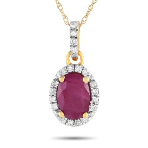 LB Exclusive 14K Yellow Gold 0.10ct Diamond and Ruby Pendant Necklace PD4-16075YRU
