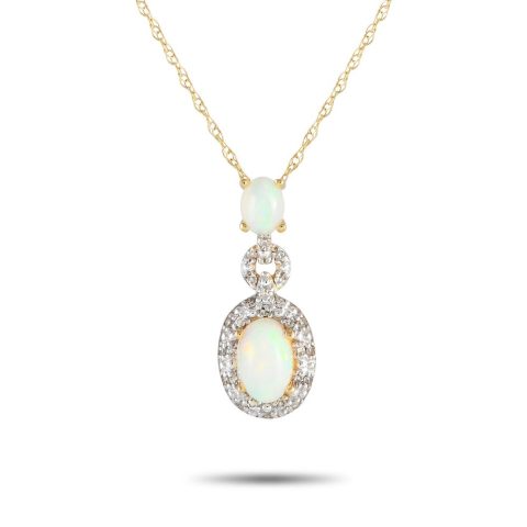 LB Exclusive 14K Yellow Gold 0.08ct Diamond and Opal Pendant Necklace PD4-16183YOP