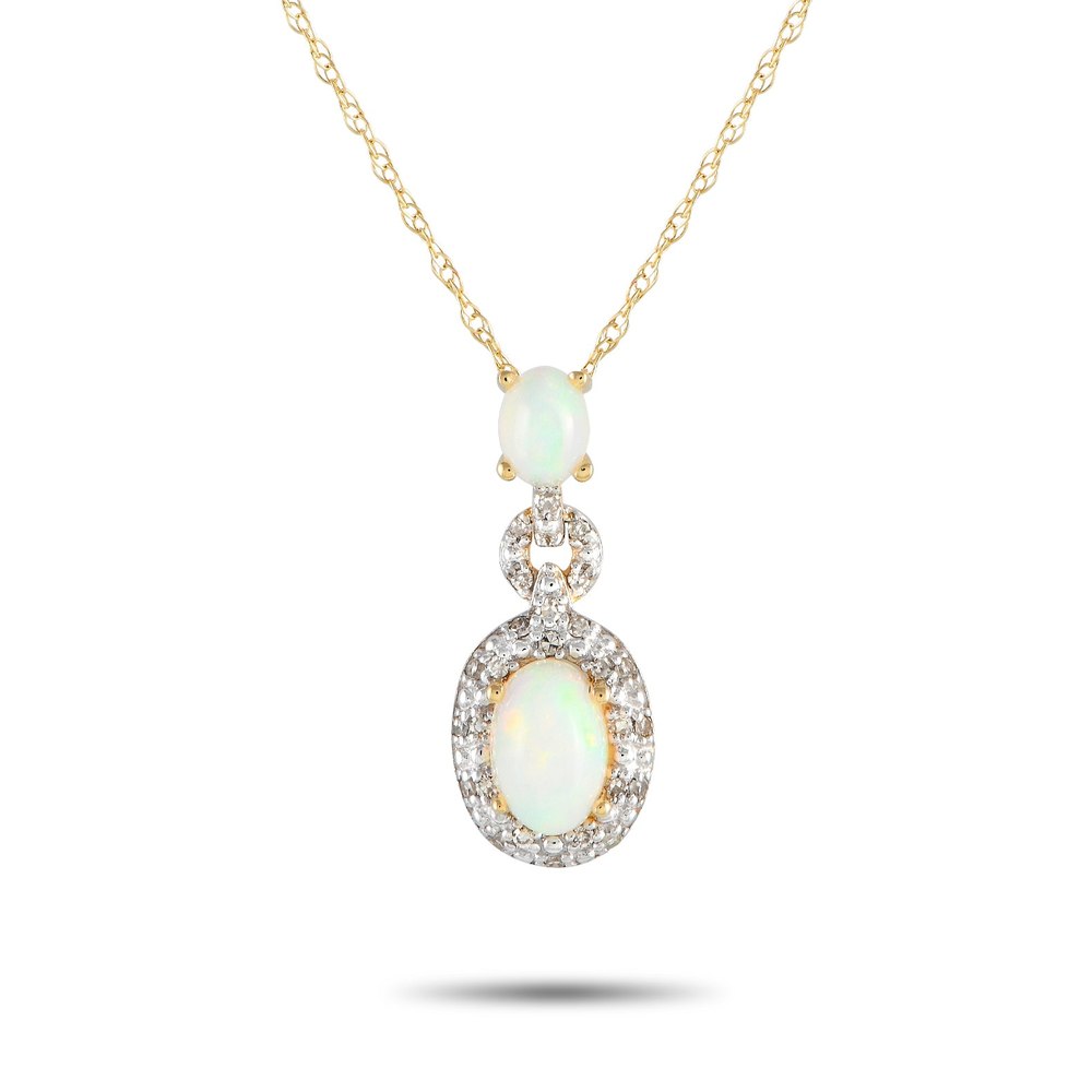 LB Exclusive 14K Yellow Gold 0.08ct Diamond and Opal Pendant Necklace PD4-16183YOP