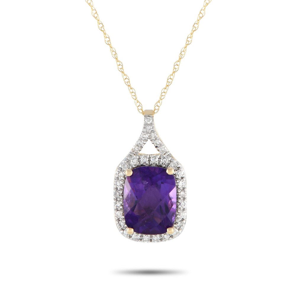 LB Exclusive 14K Yellow Gold 0.13ct Diamond and Amethyst Pendant Necklace PD4-15472YAM