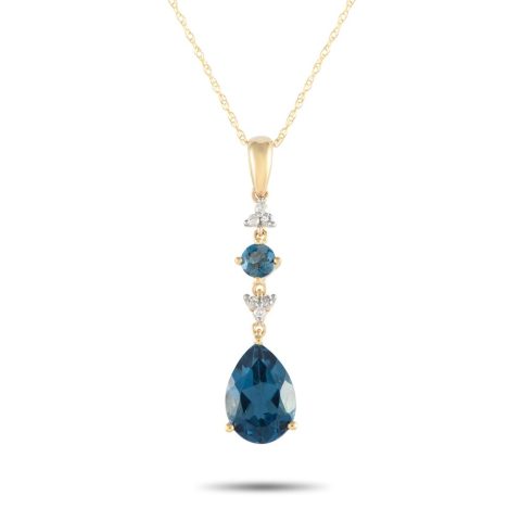 LB Exclusive 14K Yellow Gold 0.05ct Diamond and Blue Topaz Pendant Necklace D4-16247YBT