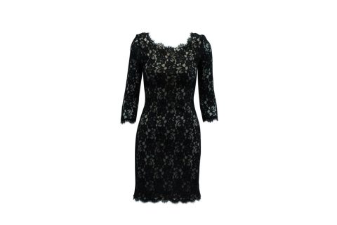 Diane Von Furstenberg Lace Long Sleeves Dress in Black Rayon 7833247809596