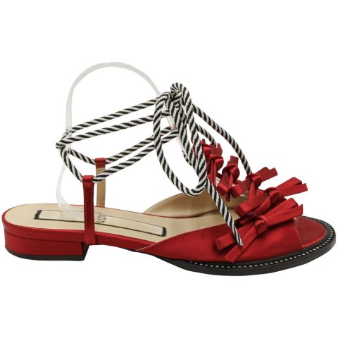 N21 Ankle Tie Sandals in Red Satin 7833255575612