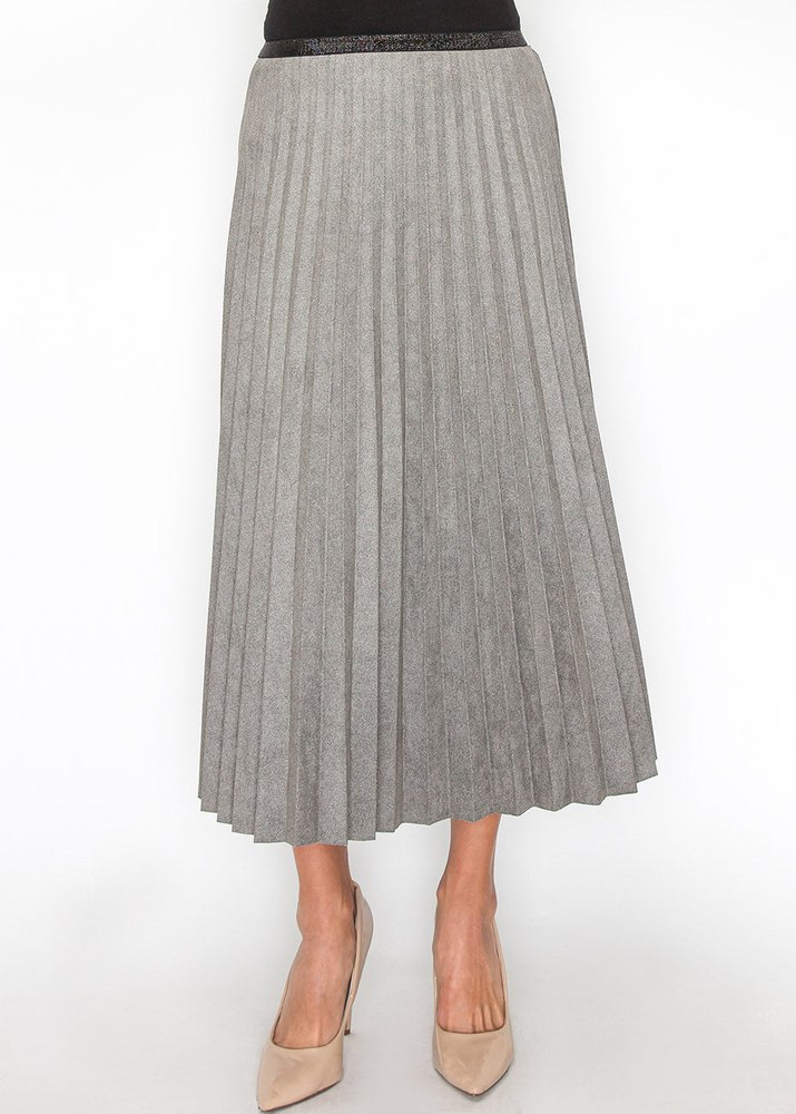 Gray Suede Pleated A-Line Skirt 7833248202812