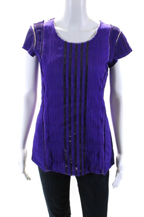 Bottega Veneta Women’s Round Neck Cap Sleeves Pleated Blouse Purple 7833273270332