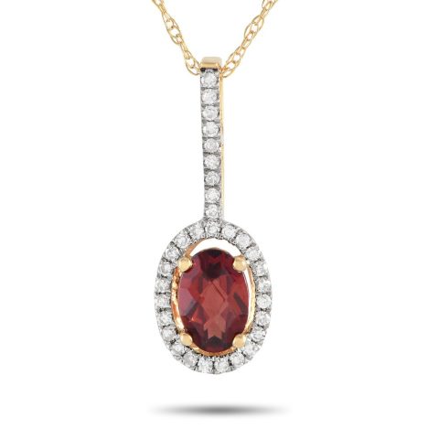 LB Exclusive 14K Yellow Gold 0.09ct Diamond and Garnet Pendant Necklace PD4-16077YGA