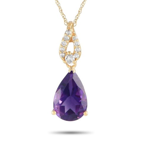 LB Exclusive 14K Yellow Gold 0.06ct Diamond and Amethyst Necklace PD4-16184YAM