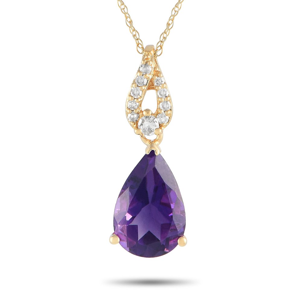 LB Exclusive 14K Yellow Gold 0.06ct Diamond and Amethyst Necklace PD4-16184YAM