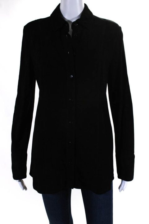 In Transit Womens Suede Long Sleeve Collared Button Down Shirt Black 7833266847804