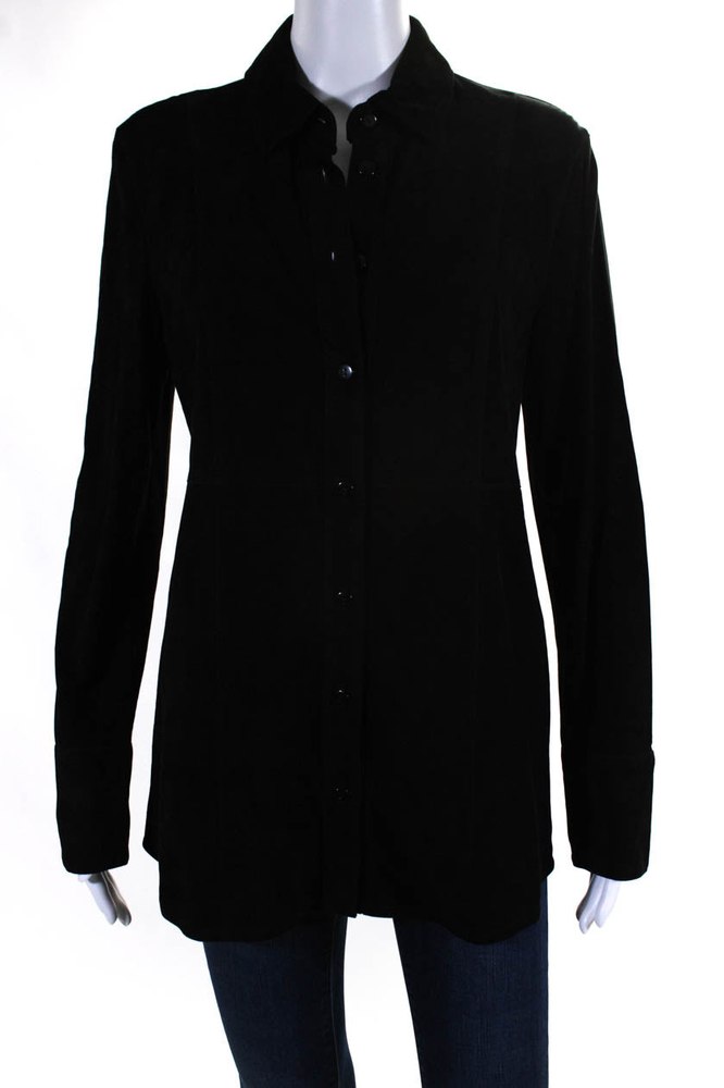 In Transit Womens Suede Long Sleeve Collared Button Down Shirt Black 7833266847804