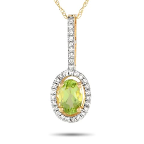 LB Exclusive 14K Yellow Gold 0.09ct Diamond and Peridot Pendant Necklace PD4-16077YPE