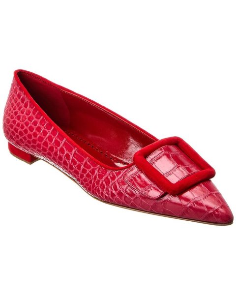 Manolo Blahnik Maysale Embossed Leather Flat 7704789024828