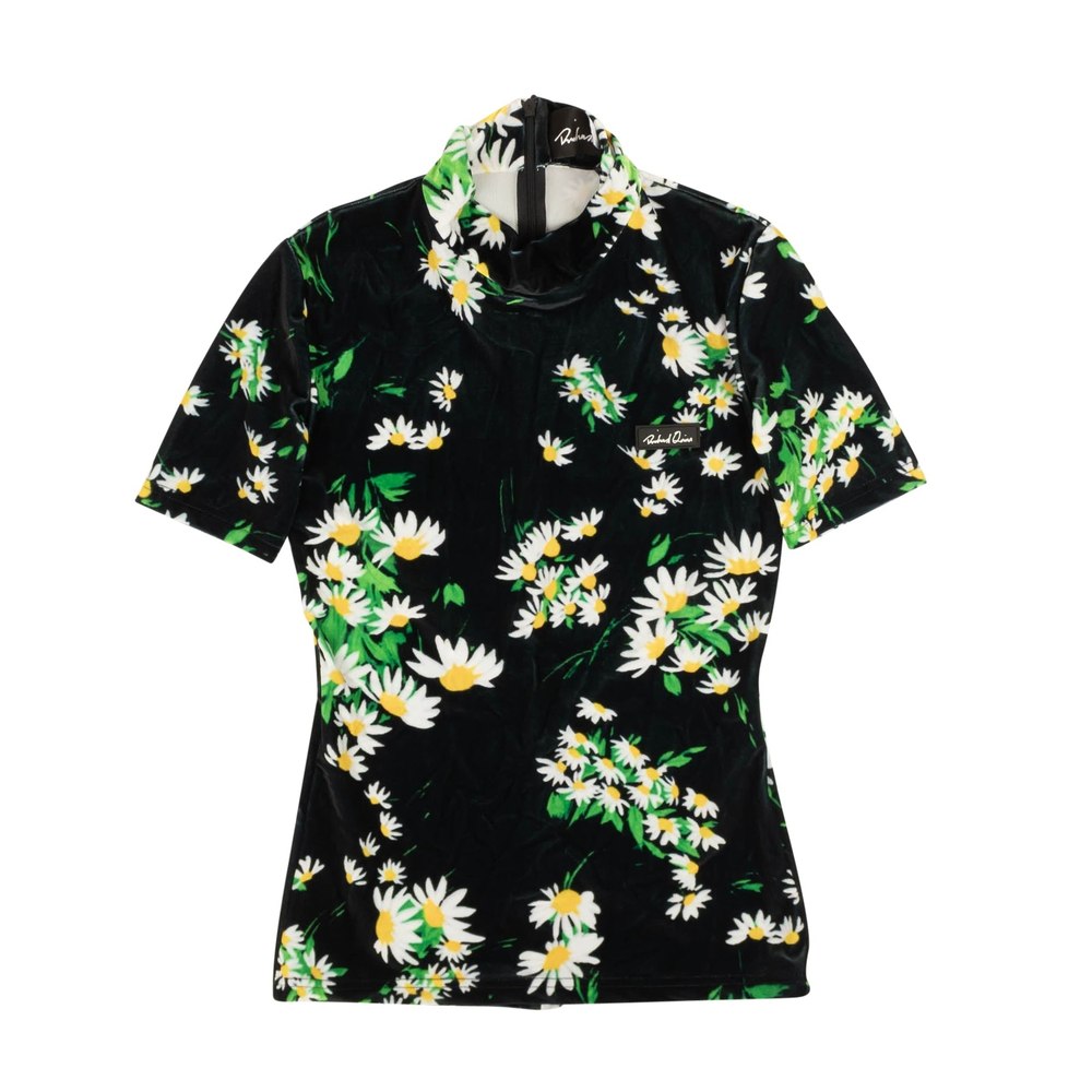 Richard Quinn Daisy Velour Short Sleeve Top – Black