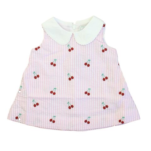Classic Prep Girls Cherries on Pink Stripe Dress 7805838065724