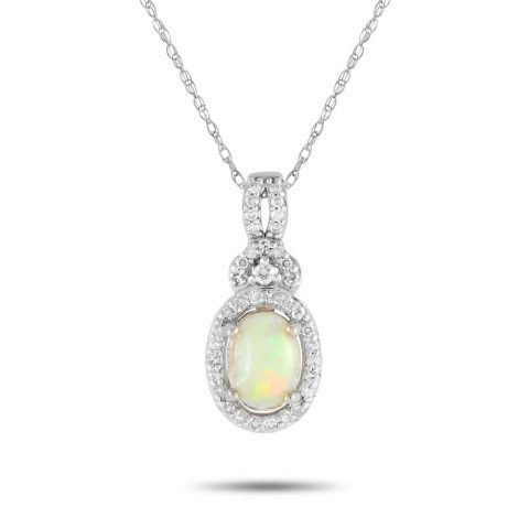 LB Exclusive 14K White Gold 0.15ct Diamond and Opal Necklace PD4-15738WOP