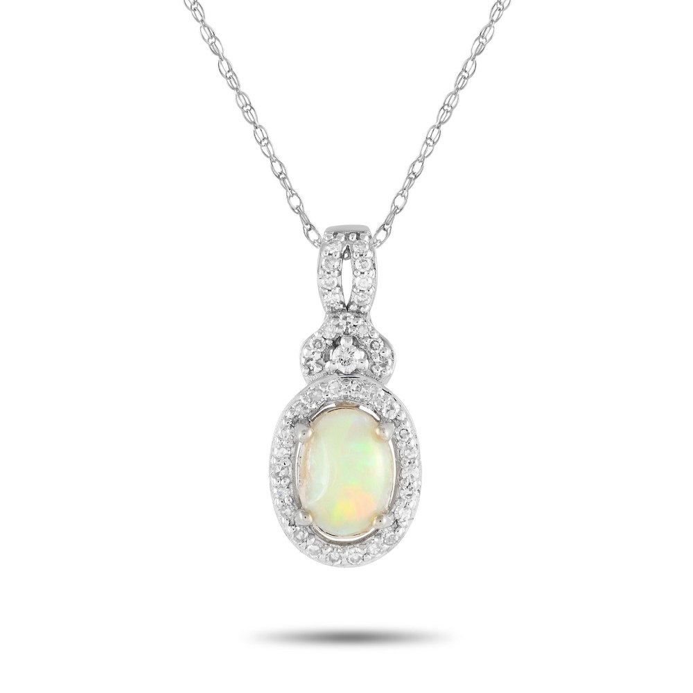LB Exclusive 14K White Gold 0.15ct Diamond and Opal Necklace PD4-15738WOP