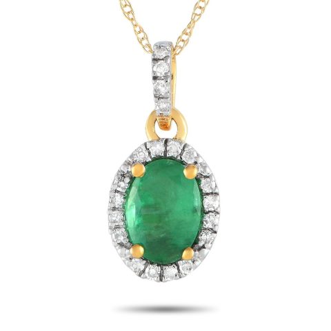 LB Exclusive 14K Yellow Gold 0.06ct Diamond and Emerald Pendant Necklace PD4-16075YEM