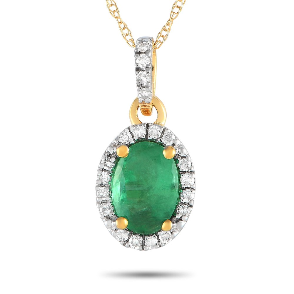 LB Exclusive 14K Yellow Gold 0.06ct Diamond and Emerald Pendant Necklace PD4-16075YEM