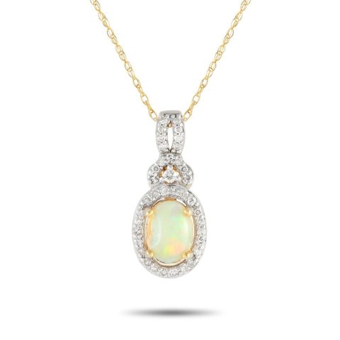 LB Exclusive 14K Yellow Gold 0.15ct Diamond and Opal Necklace PD4-15738YOP