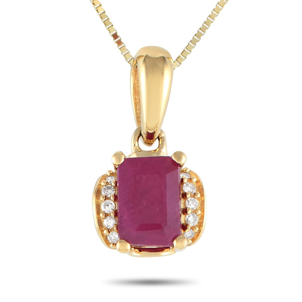 LB Exclusive 14K Yellow Gold 0.03ct Diamond and Ruby Pendant Necklace PD4-1649YRU