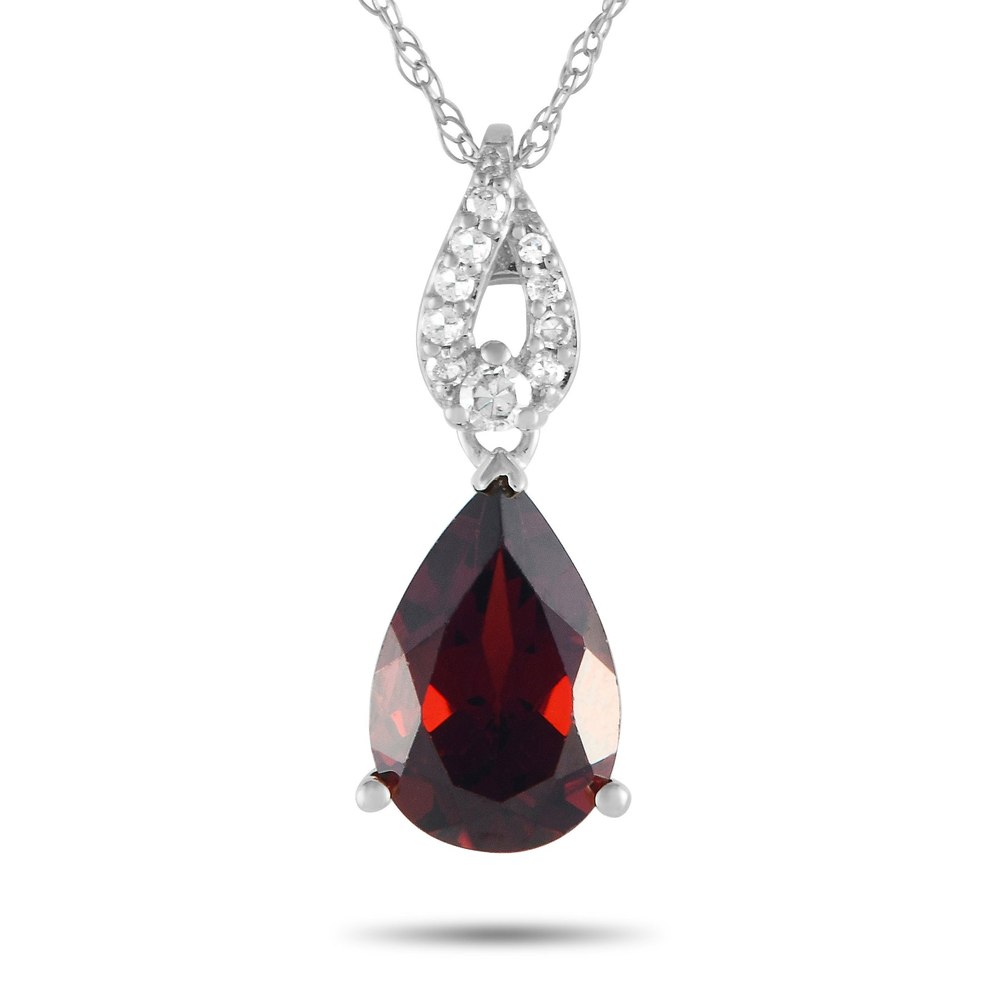 LB Exclusive 14K White Gold 0.06ct Diamond and Pear-Cut Garnet Necklace PD4-16184WGA