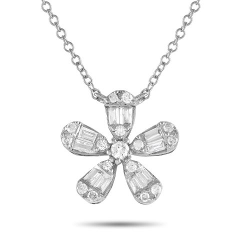 LB Exclusive 14K White Gold 0.23ct Diamond Flower Necklace PN14995