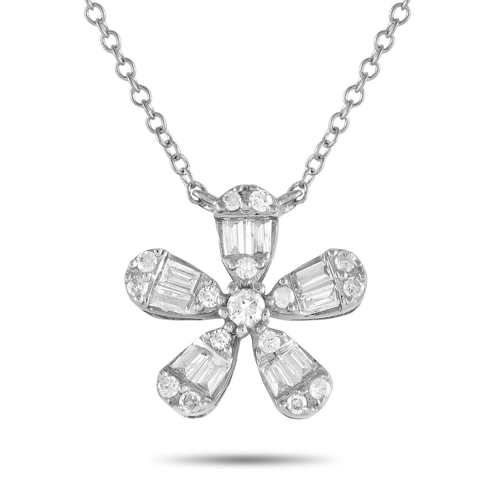 LB Exclusive 14K White Gold 0.23ct Diamond Flower Necklace PN14995