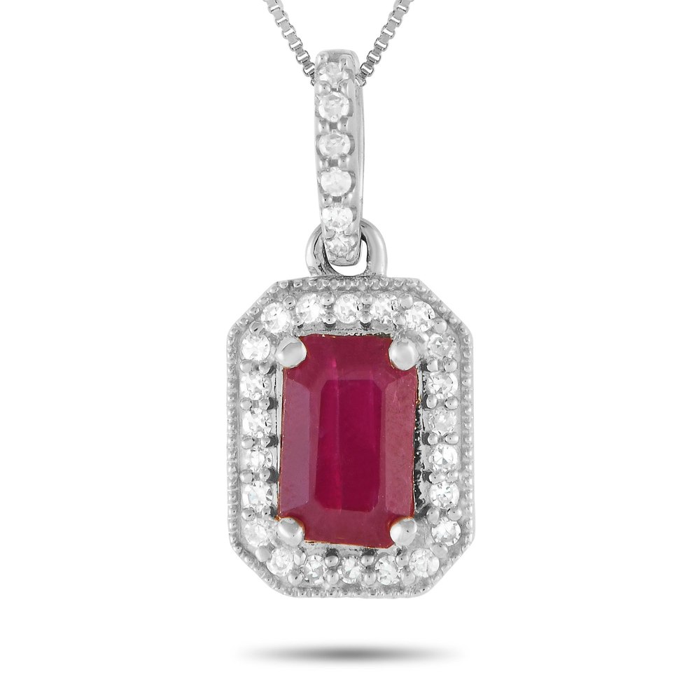 LB Exclusive 14K White Gold 0.10ct Diamond and Ruby Necklace PD4-16050WRU