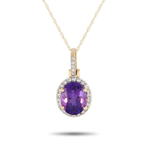 LB Exclusive 14K Yellow Gold 0.13ct Diamond and Amethyst Pendant Necklace PD4-15500YAM