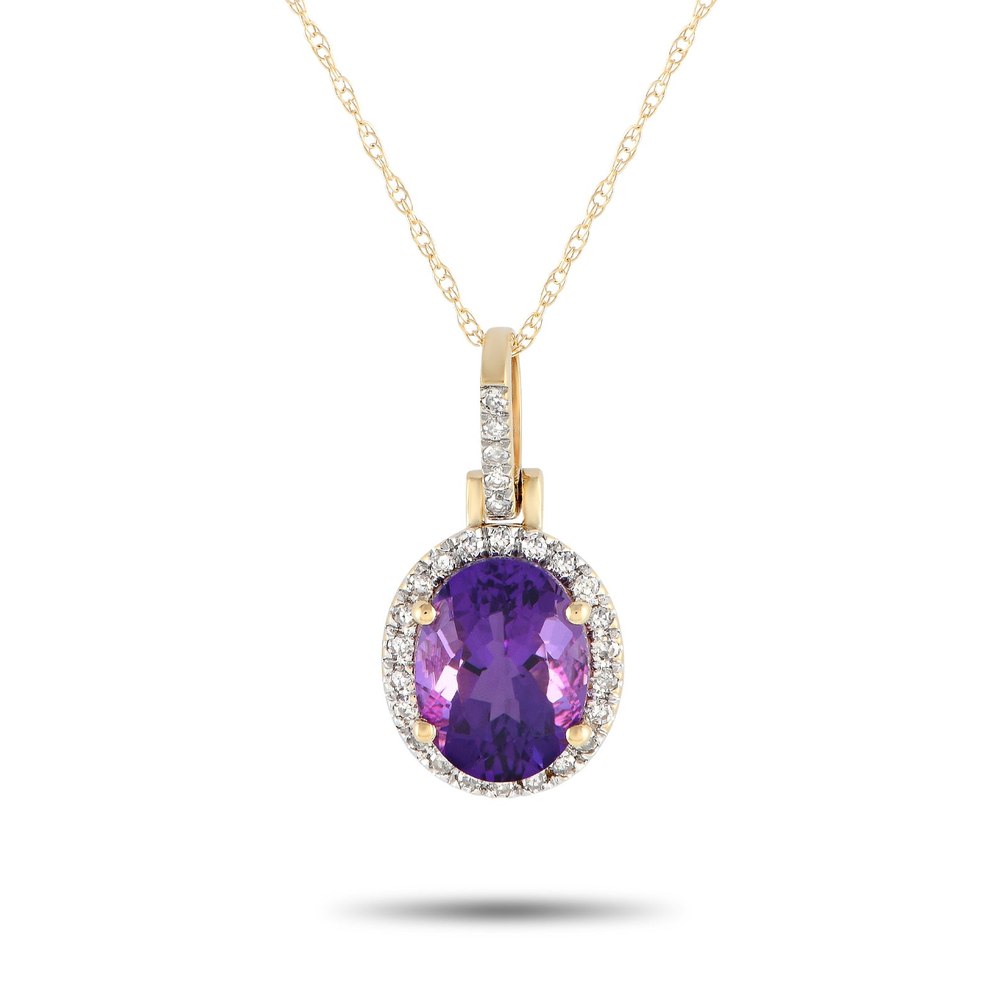 LB Exclusive 14K Yellow Gold 0.13ct Diamond and Amethyst Pendant Necklace PD4-15500YAM