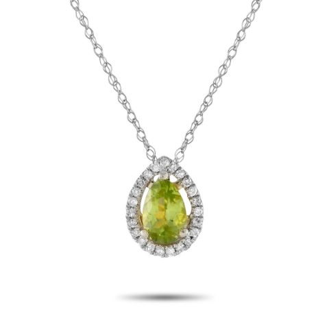 LB Exclusive 14K White Gold 0.07ct Diamond and Peridot Pear Necklace PD4-15556WPE