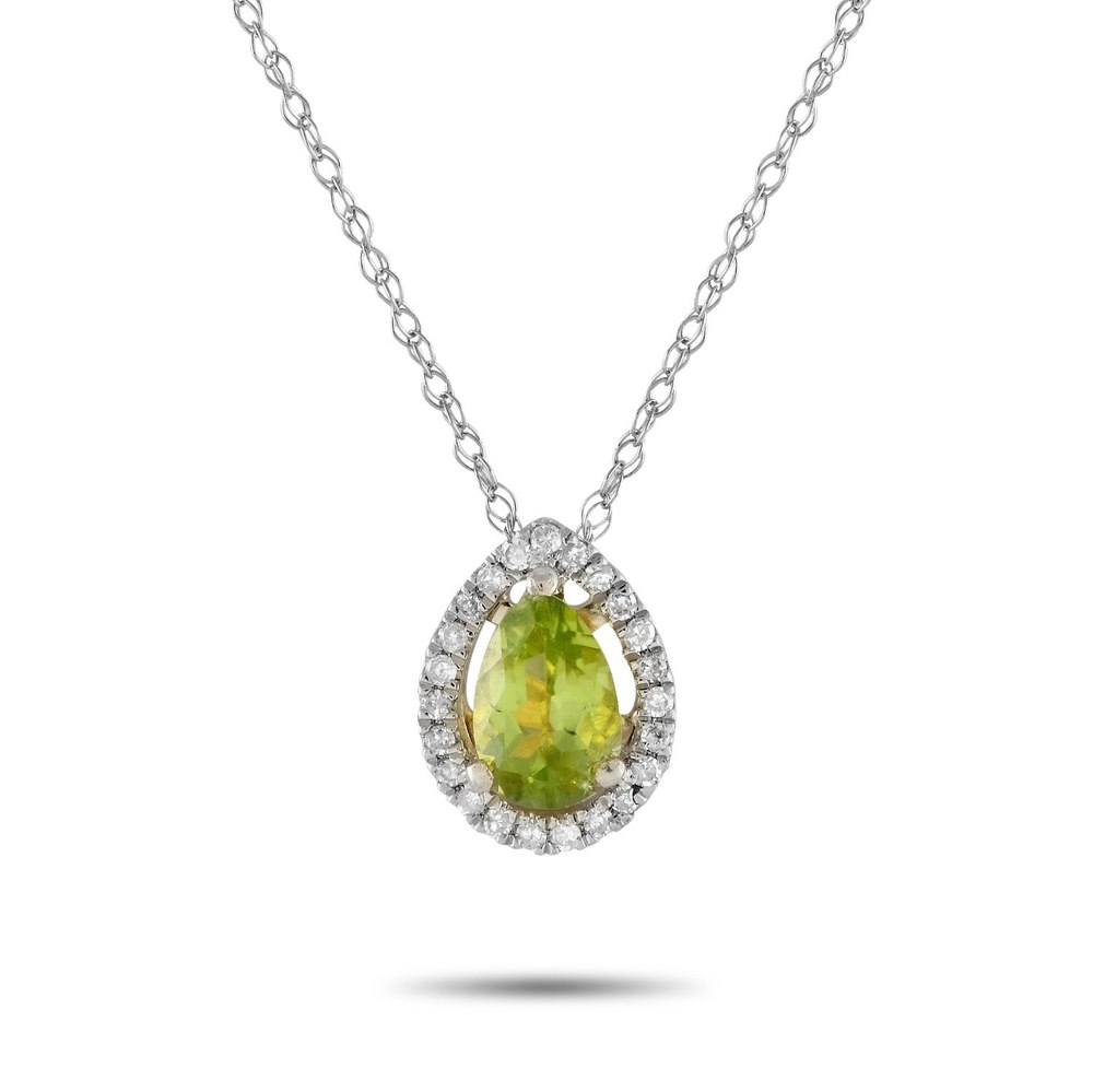 LB Exclusive 14K White Gold 0.07ct Diamond and Peridot Pear Necklace PD4-15556WPE