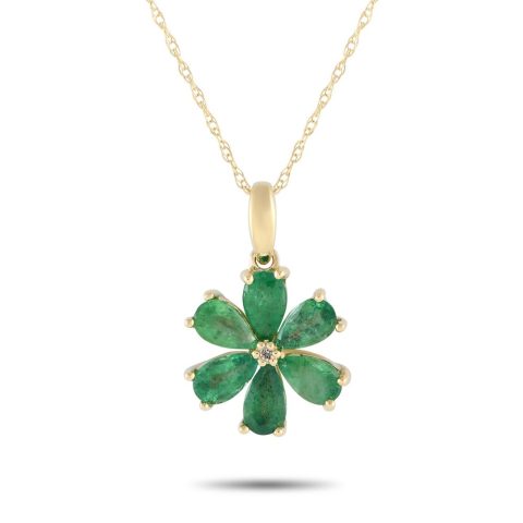 LB Exclusive 14K Yellow Gold 0.01ct Diamond and Emerald Flower Necklace PD4-15845YEM
