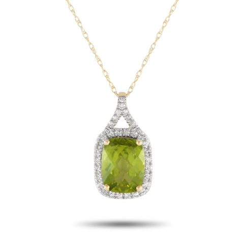 LB Exclusive 14K Yellow Gold 0.13ct Diamond and Peridot Pendant Necklace PD4-15472YPE