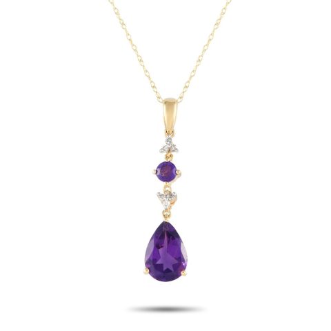 LB Exclusive 14K Yellow Gold 0.05ct Diamond and Amethyst Pendant Necklace PD4-16247YAM