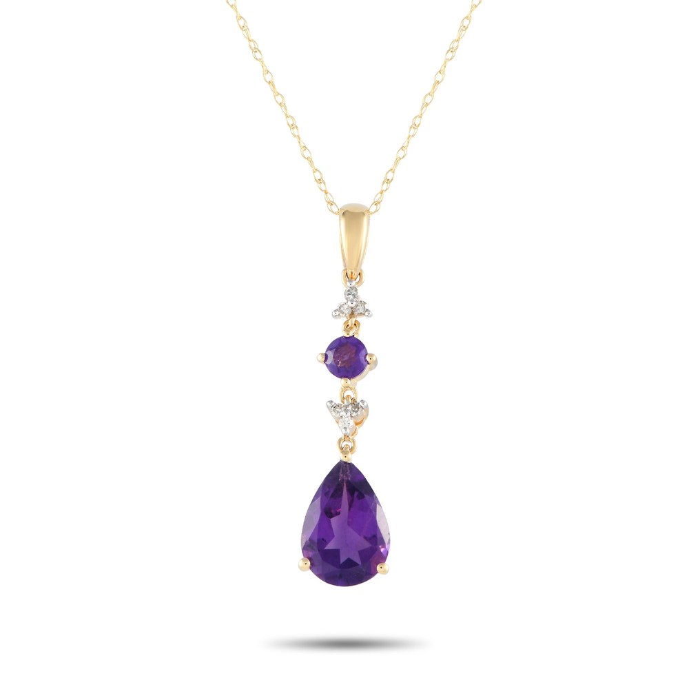 LB Exclusive 14K Yellow Gold 0.05ct Diamond and Amethyst Pendant Necklace PD4-16247YAM
