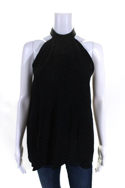 Balenciaga Womens Sleeveless Half Button Silk Polka Dot Top Black 7833276547132
