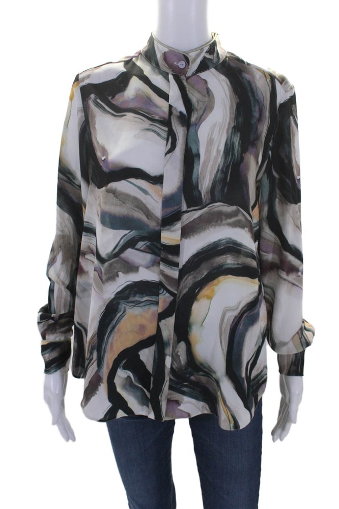 Theo Womens Printed Button Down Urania Shirt Multi Colored 7833274056764