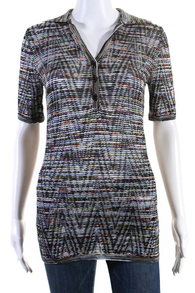 Missoni Womens Collared V Neck Half Button Striped Blouse Top Multi 7833280774204