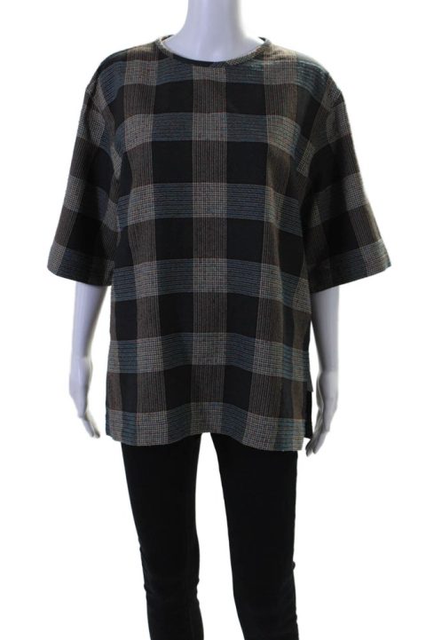 QL2 Womens Plaid Short Sleeves Constanza Blouse Multi Colored Wool 7833278414908