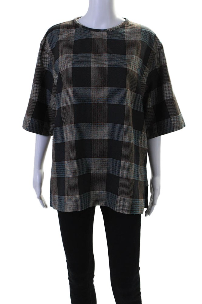 QL2 Womens Plaid Short Sleeves Constanza Blouse Multi Colored Wool 7833278414908