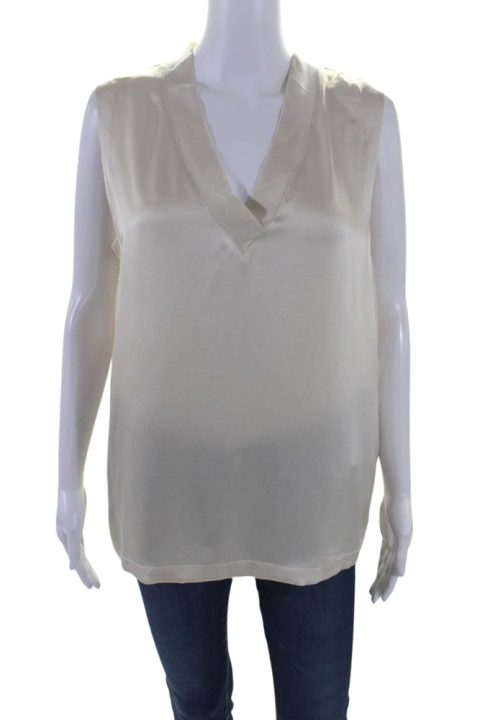 Fabiana Filippi Womens V Neck Silk Satin Shell Tank Top Blouse Ecru 7833278316604