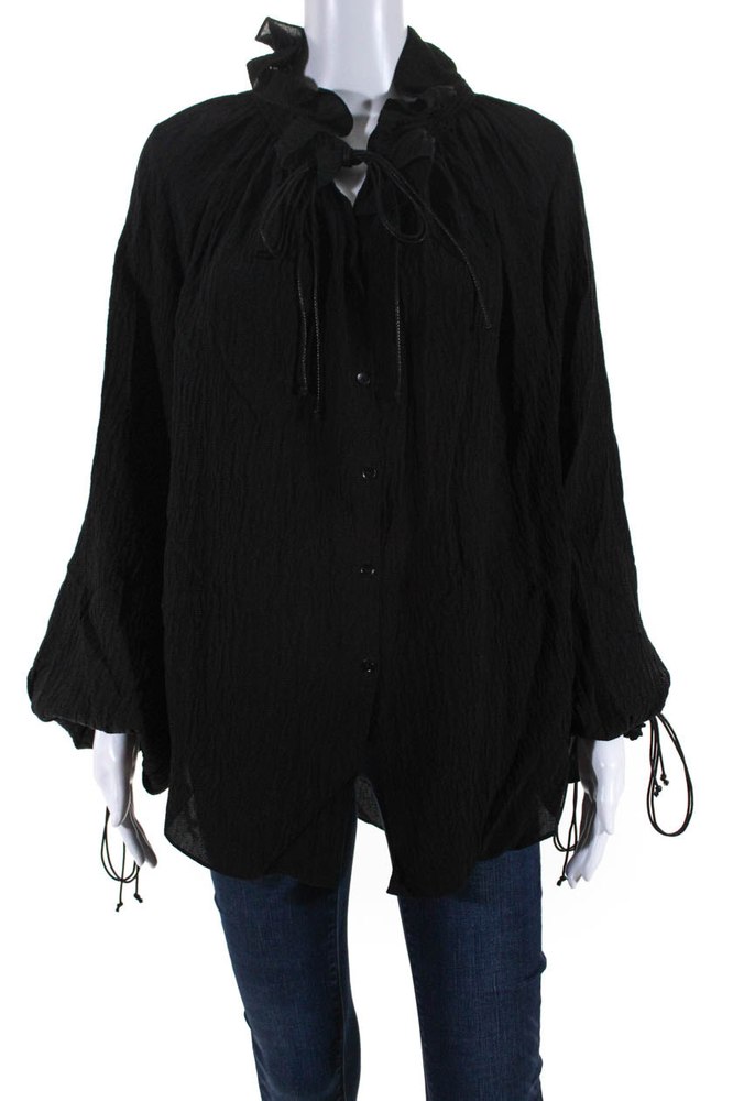 Petar Petrov Womens Londra Silk Crepon Tie Neck Gathered Top Blouse Black IT 36 7833278152764
