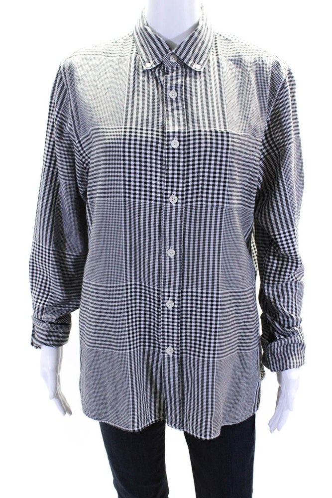 Todd Snyder Womens Plaid Long Sleeved Button Down Shirt Black White 7833284640828