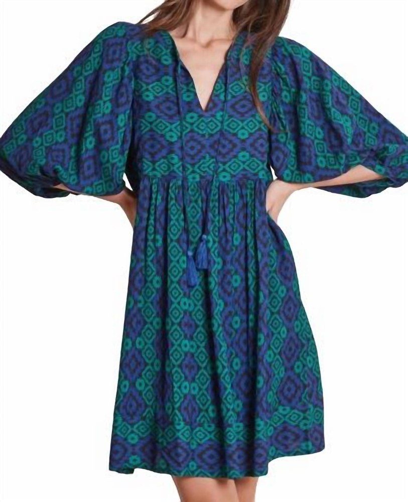 Janet Crepe Tapestry Dress In Blue Multi