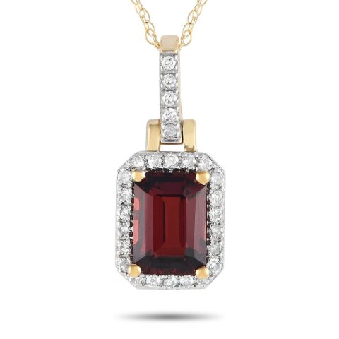 LB Exclusive 14K Yellow Gold 0.12ct Diamond and Garnet Pendant Necklace PD4-15501YGA