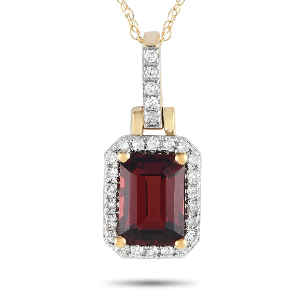 LB Exclusive 14K Yellow Gold 0.12ct Diamond and Garnet Pendant Necklace PD4-15501YGA