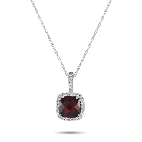 LB Exclusive 14K White Gold 0.09ct Diamond and Garnet Pendant Necklace PD4-16269WGA