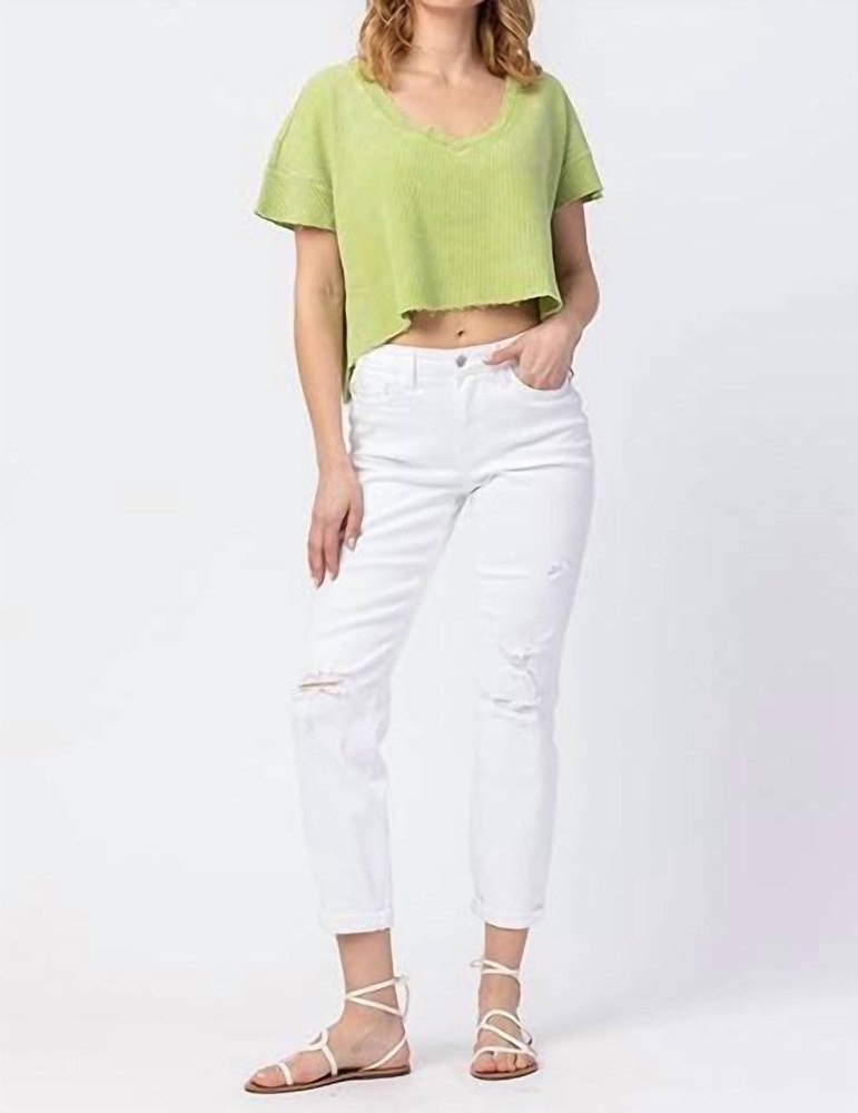 Mid-Rise Boyfriend Destroyed Jeans In White 7704792694844