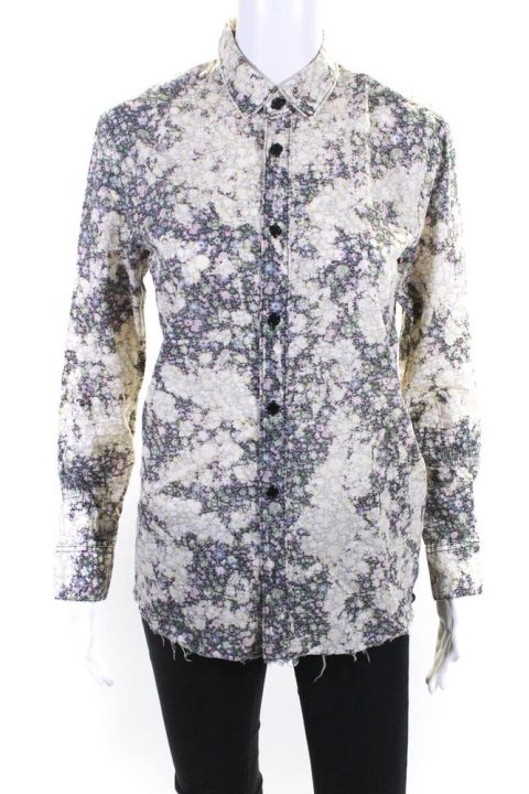 Saint Laurent Womens Cotton Floral Print Button Up Blouse Top Multicolor 7833293226044